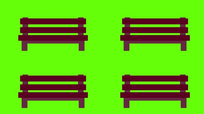 绿色屏幕上公园长椅的2D动画插图