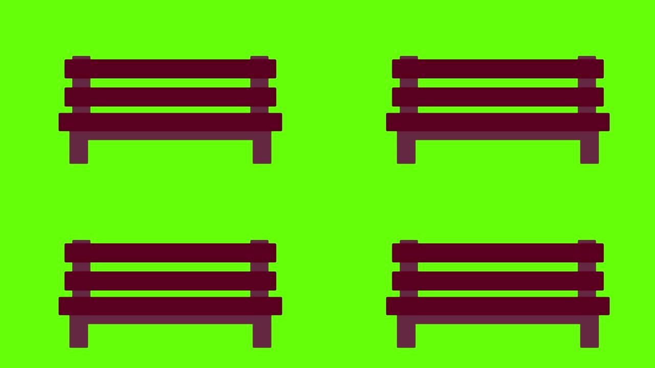 绿色屏幕上公园长椅的2D动画插图