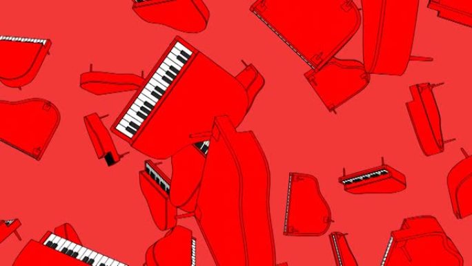许多红色背景的红色钢琴。