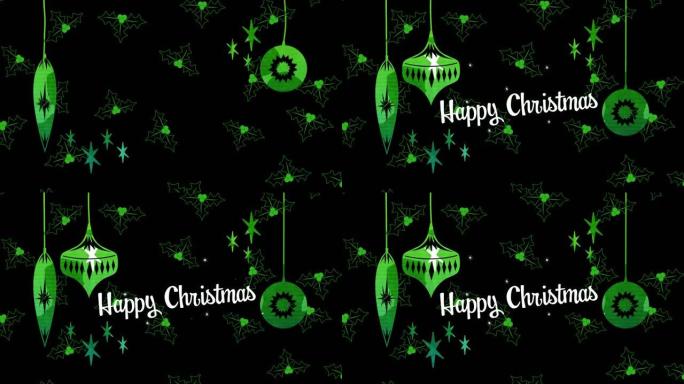 背景中圣诞绿色小玩意装饰的圣诞问候动画