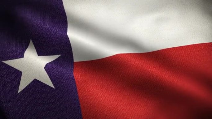 动画摇摆的德克萨斯州国旗动画股票视频-德克萨斯国旗波浪和纹理3d渲染-高度详细的织物图案和可循环的美