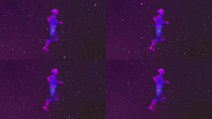 紫色粒子形成未来派赛跑者的4k视频。