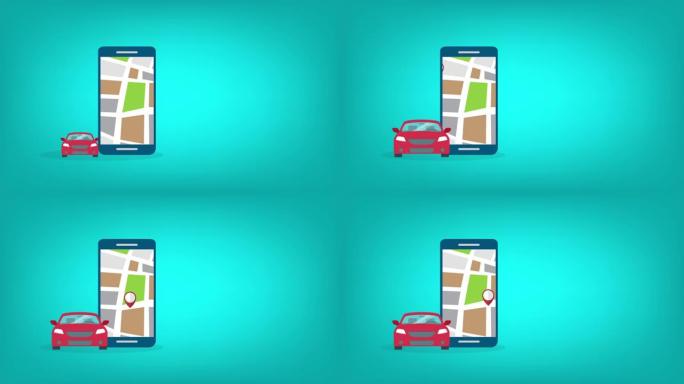 移动GPS导航，旅行和旅游概念。手机和汽车GPS坐标上的地图。城市道路和街道在智能手机导航上搜索。