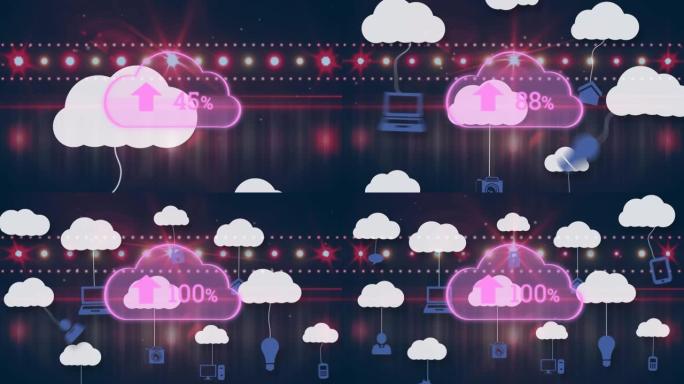 电子设备和数字在聚光灯下增长的数字云的动画