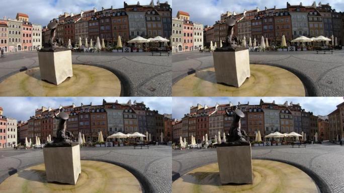 波兰华沙老城集市广场上的华沙美人鱼雕像