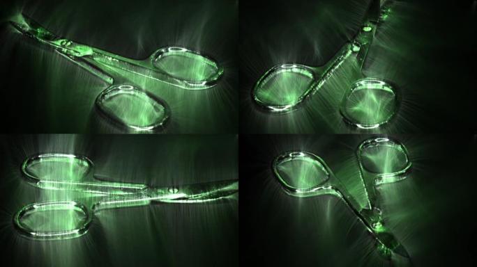 可循环的基利安光环视图的小金属剪刀旋转。