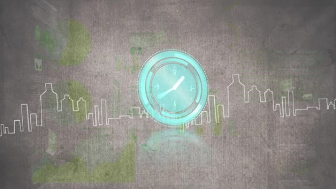 时钟快速移动的动画和城市景观数据处理的统计