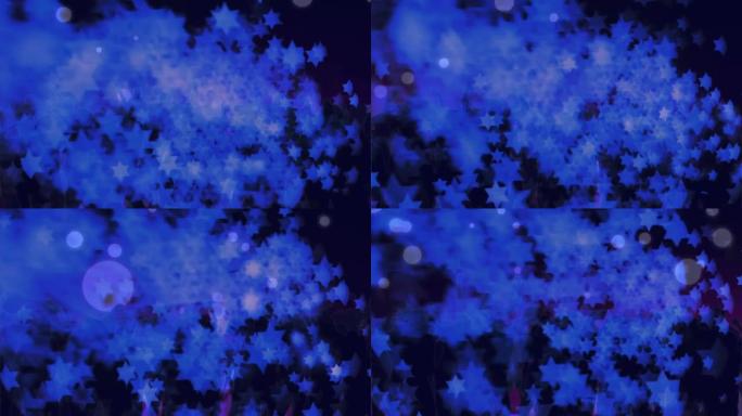 黑色背景上移动的蓝色星星和光投影的动画