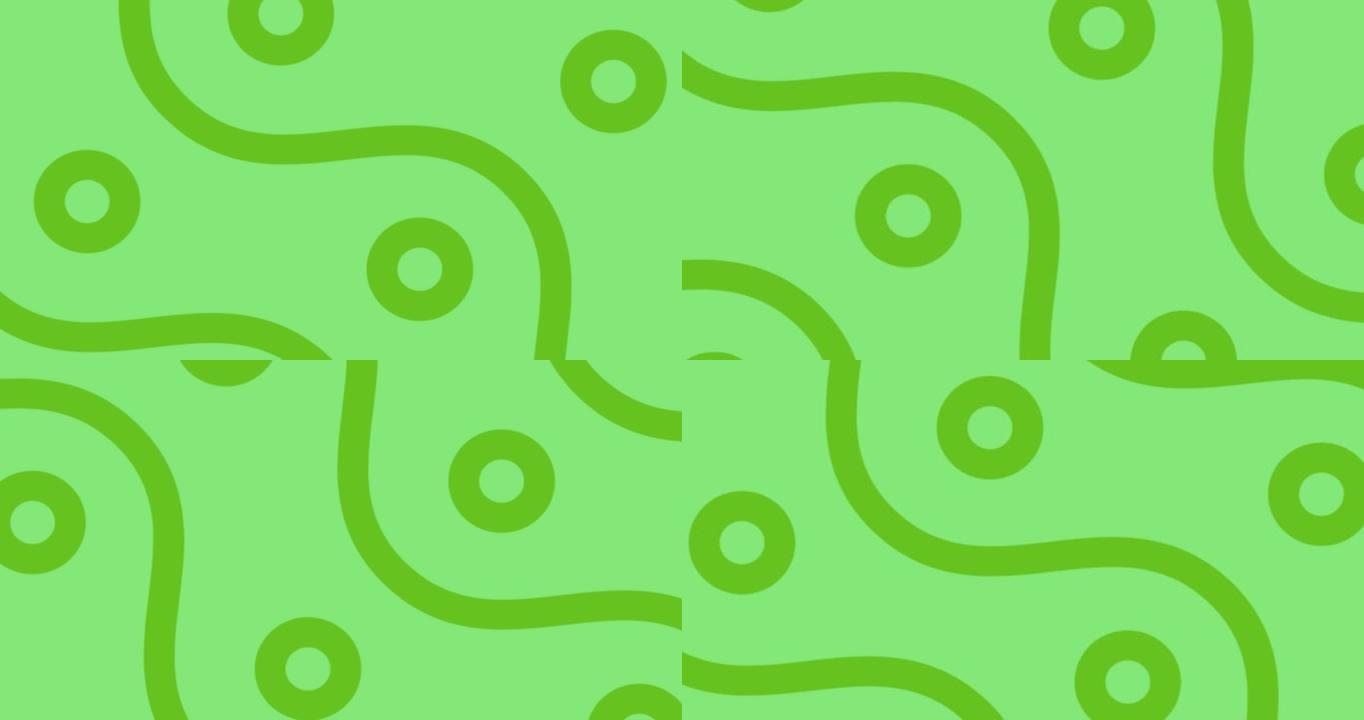 绿色背景上的绿色曲线和圆圈滚动动画
