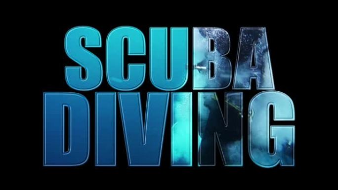 水肺潜水视频蒙太奇-黑色背景上的动画文本