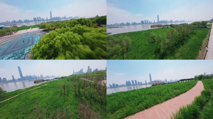 武汉知音号绿地中心汉口江滩穿越机远景航拍
