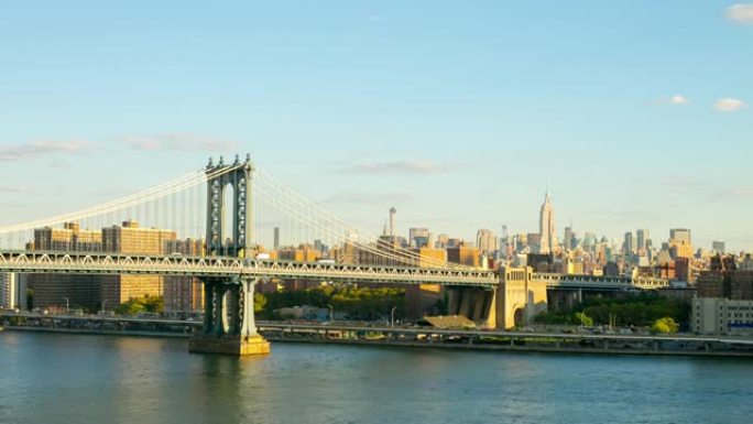 纽约日落曼哈顿大桥帝国景观4k延时