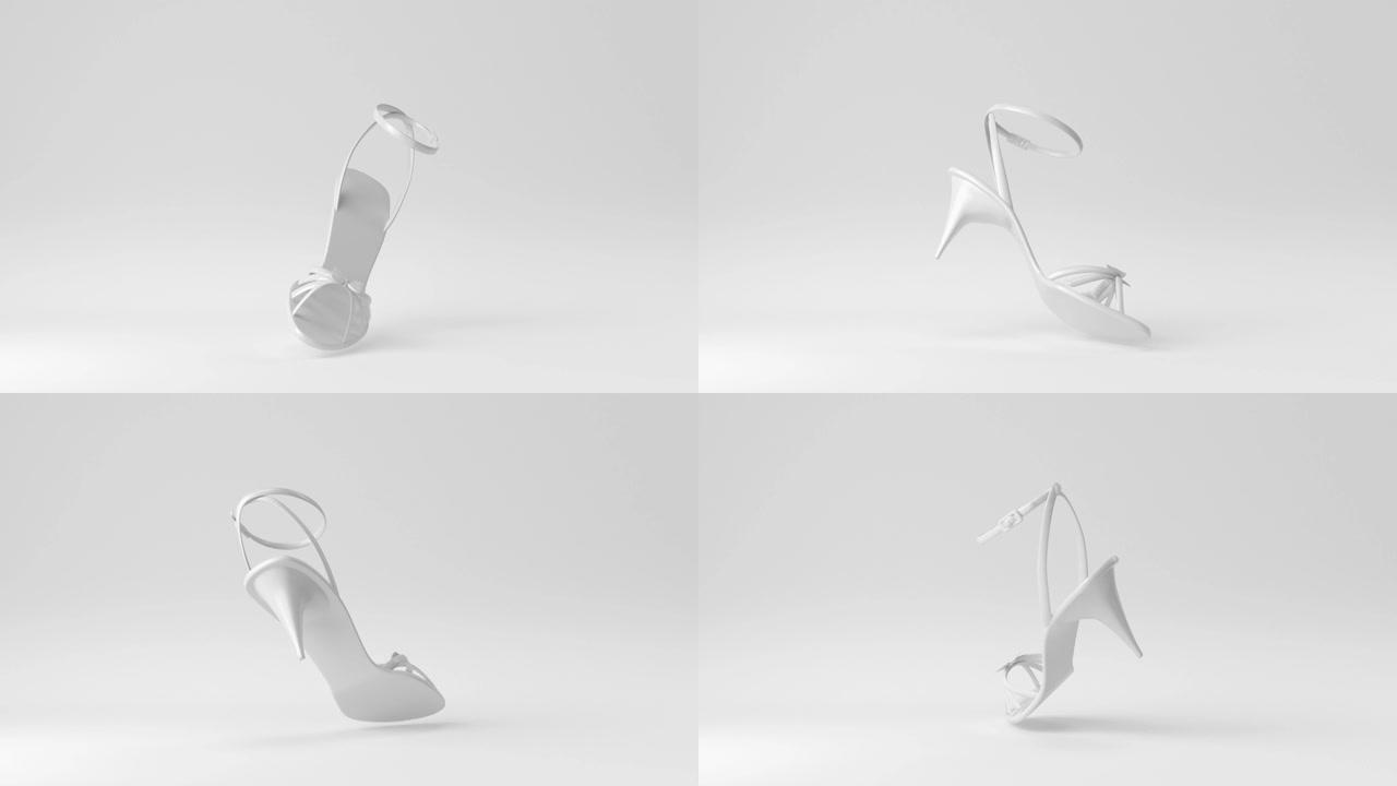 创造性的最小纸的想法。概念白色高跟鞋与白色背景。3d渲染，3d插图。