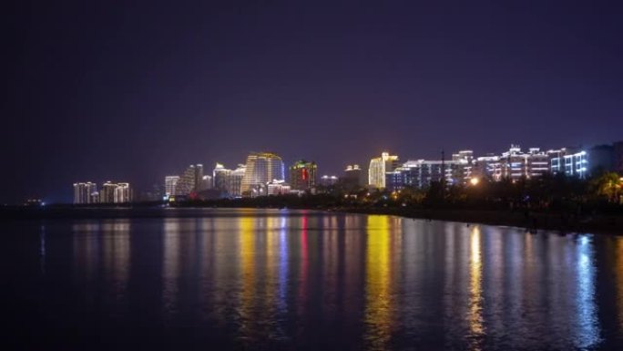 夜间照明三亚著名海岸线全景4k延时中国海南岛