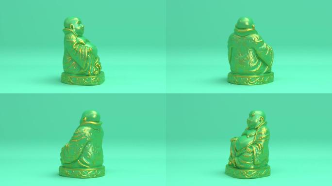 旋转绿玉幸运笑乔达摩佛像无缝循环动画背景，佛教或印度教宗教，快乐卫塞节和佛陀purnima节日概念，