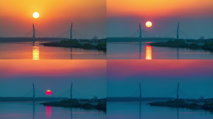 南通长江风光如皋长江大桥唯美日落延时