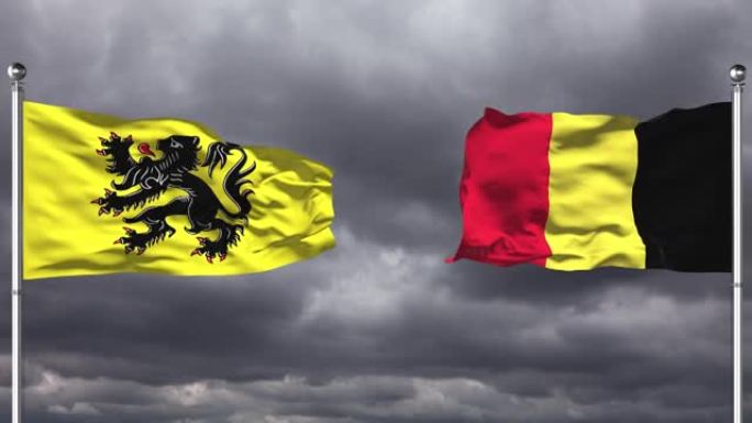 佛兰德斯和比利时国旗互相挥舞|循环。
