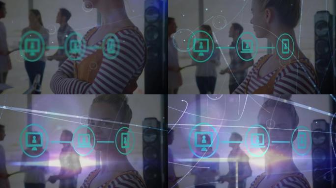 商务人士、图标和连接网络的动画