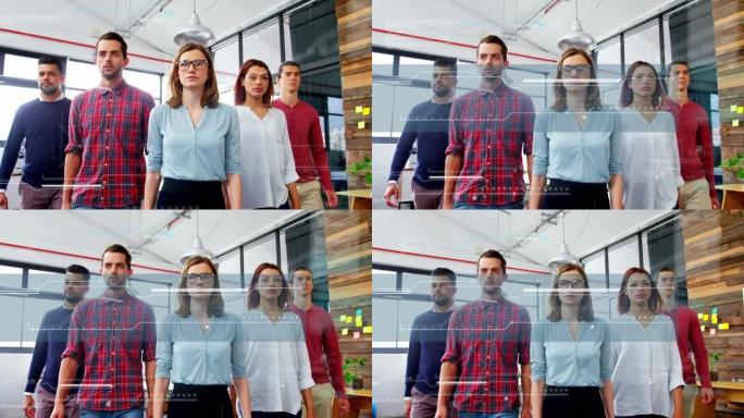 在办公室里行走的不同男性和女性商业同事的数据动画