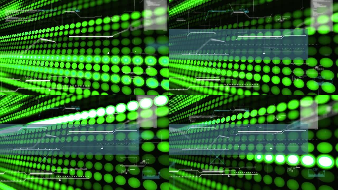 扫描仪界面动画和计算机服务器处理数据的绿色发光