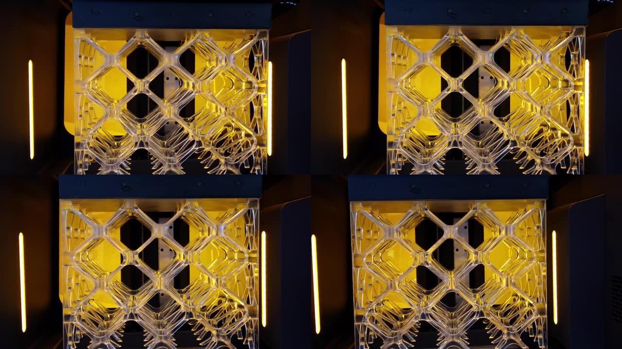 3D打印对象。立体光刻3D打印机上打印的3D模型。