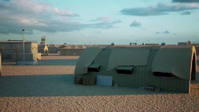 这是沙漠中一个废弃的军营和训练设施的鸟瞰图