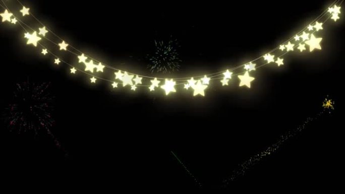 夜空中带有圣诞节和新年烟花的星仙灯动画