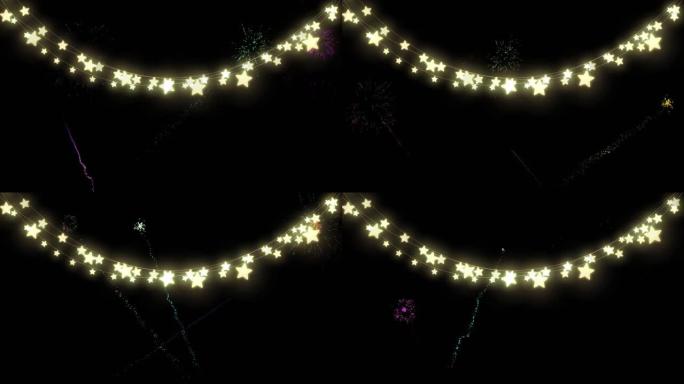 夜空中带有圣诞节和新年烟花的星仙灯动画