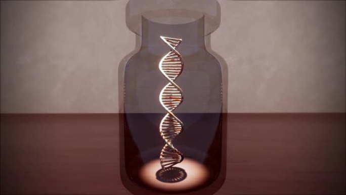 在疫苗小瓶中展示的人类DNA的特写视图