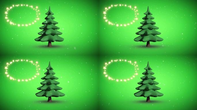 绿色背景上有复制空间和圣诞树的仙女灯框架动画
