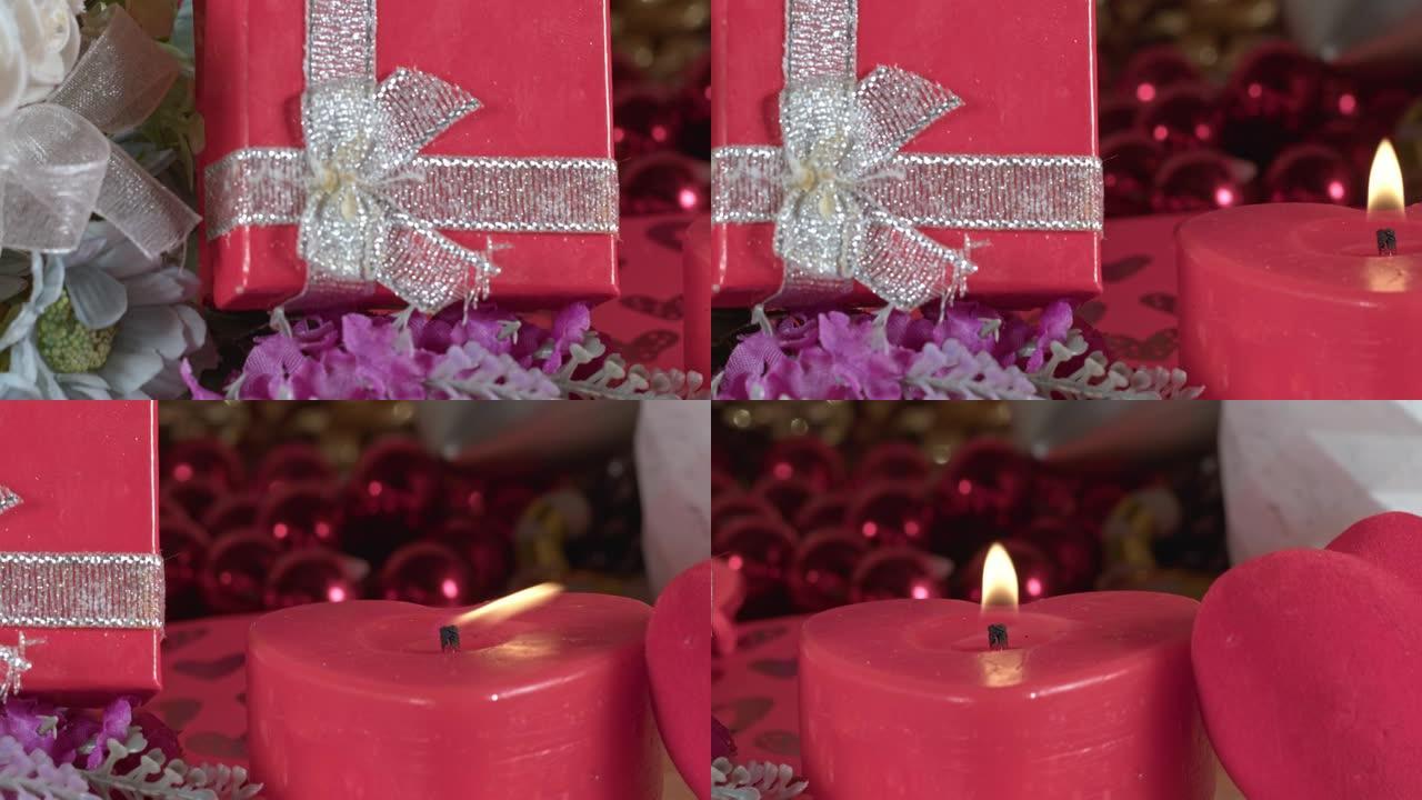 情人节装饰礼品盒和蜡烛灯