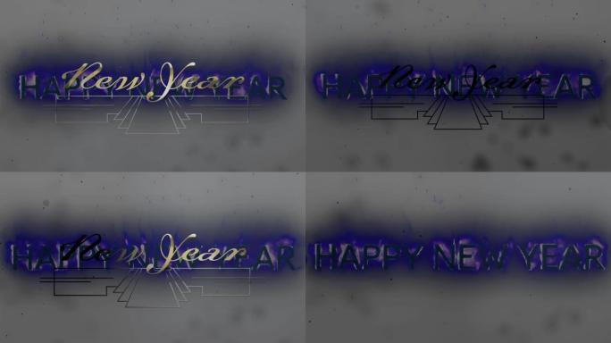 装饰上蓝色火焰新年快乐问候的动画