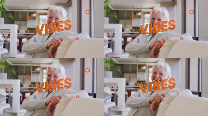 快乐的高加索老人坐在客厅笑的橙色共鸣动画