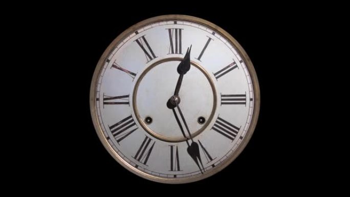 延时，黑色剪裁，带有罗马数字的古董钟