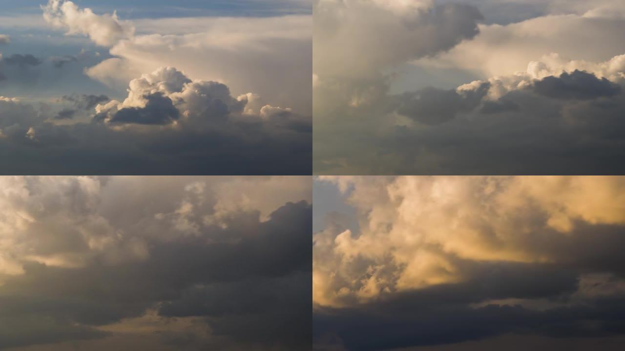 雷暴前在暴风雨的天空上形成快速移动的乌云的延时镜头。