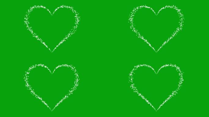 闪烁的星星心脏运动图形与绿色屏幕背景