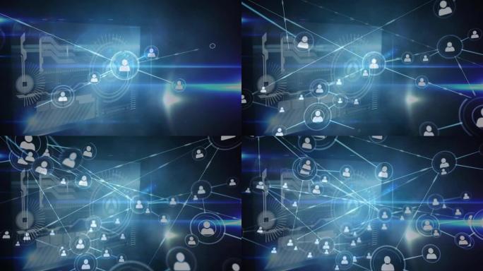 黑色背景上的连接网络和医疗数据处理的动画