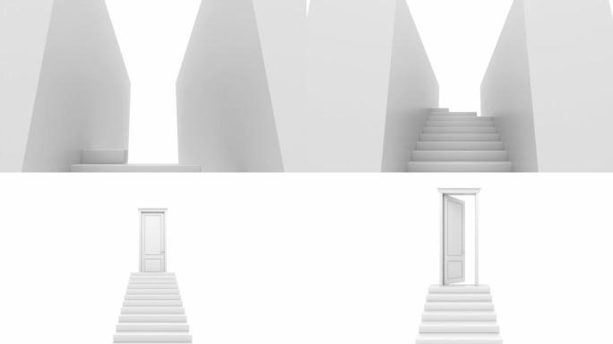 白色台阶和出口到另一个自由世界的动画。