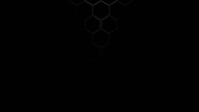 蓝色背景上出现多个六边形移动的数字动画，渐变