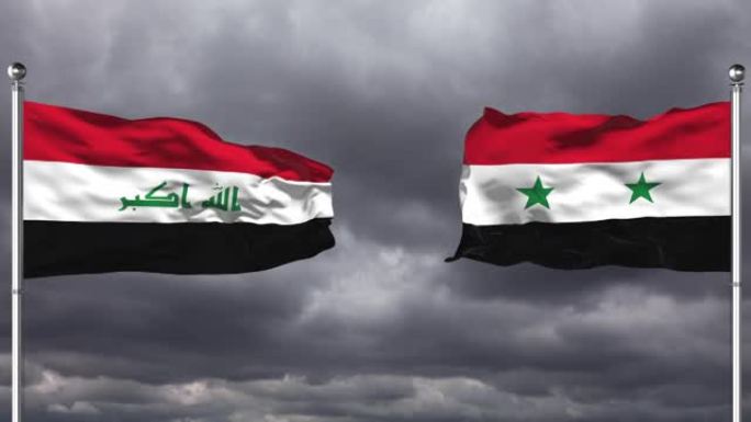 伊拉克和叙利亚的旗帜互相飘扬。