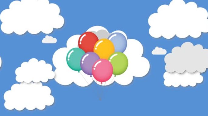 蓝底云层上空飞行气球的动画