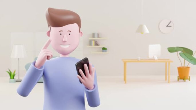 3d动画人在智能手机上做生意。