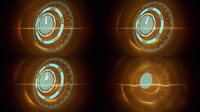 示波器扫描和时钟在橙色圆圈上移动的动画
