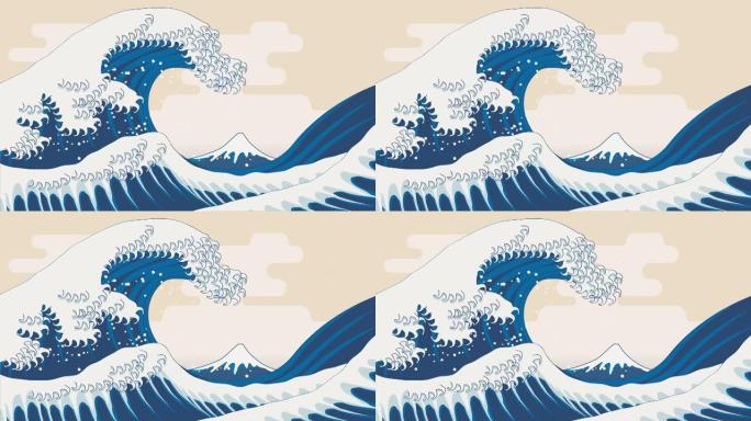 海浪和富士山的动画 (4k分辨率)