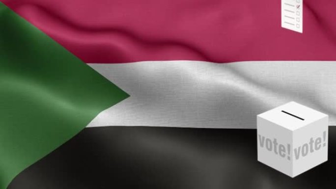 选票飞到盒子苏丹选择-投票箱前的国旗-选举-投票-苏丹国旗-苏丹国旗高细节-国旗苏丹波图案循环元素-
