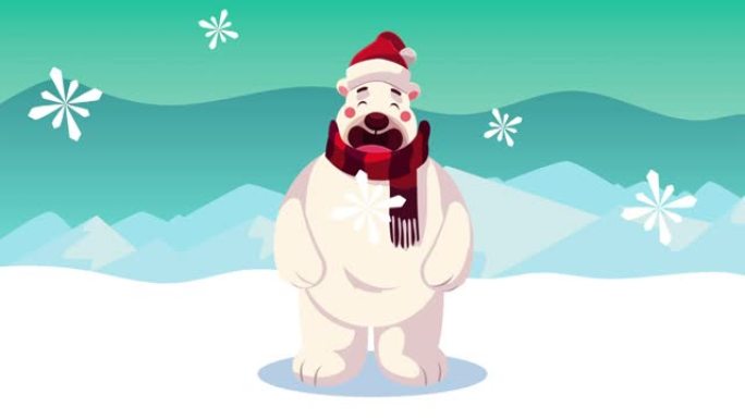 圣诞快乐动画与北极熊在雪景