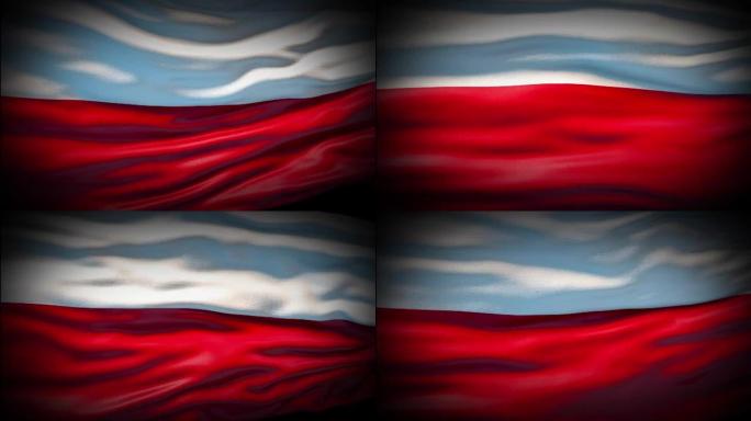 动画波兰国旗挥舞着无缝循环。波兰国旗在风中飘扬。波兰现实的4k国旗特写。