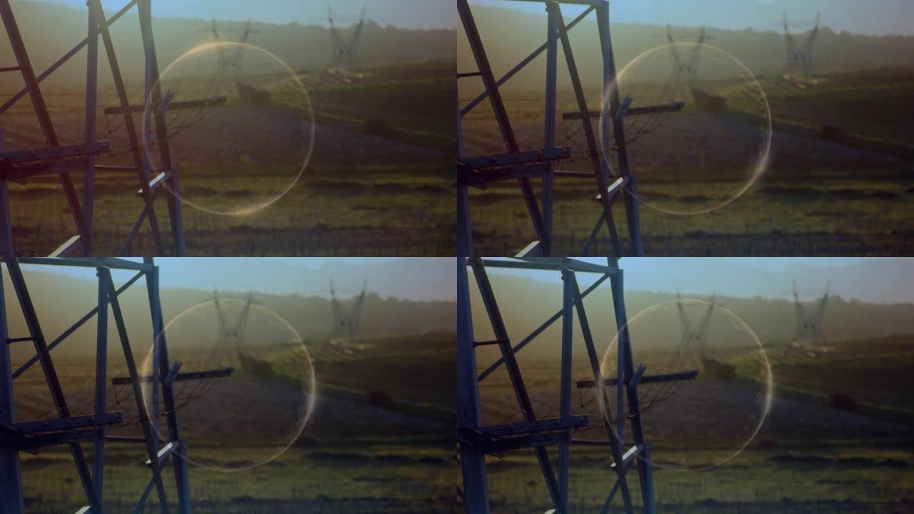 电塔在景观上的圆圈动画