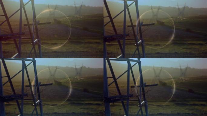 电塔在景观上的圆圈动画
