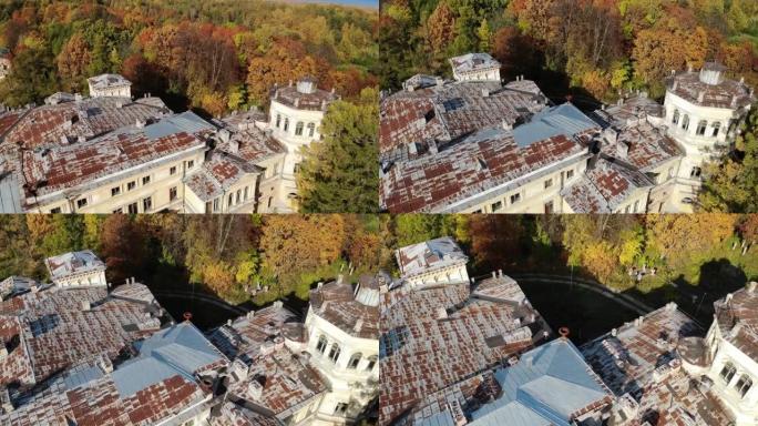 废弃庄园米哈伊洛夫卡庄园、宫殿和19世纪公园。空中